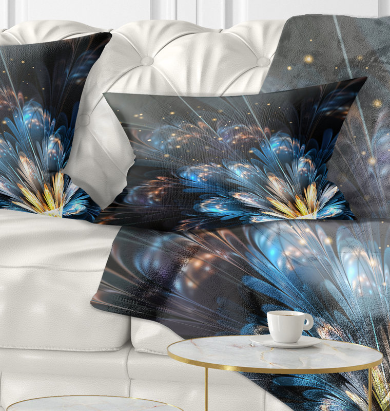 Coussin décoratif fleur bleue avec détails dorés - imprimé floral