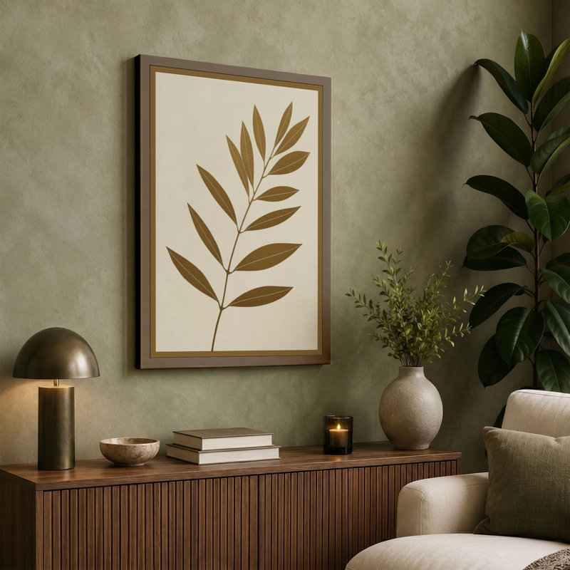 Single Stem in Gold Botanical - Wrapped Canvas, 18x12 - 45.7 x 30.5 cm, Terracotta Border