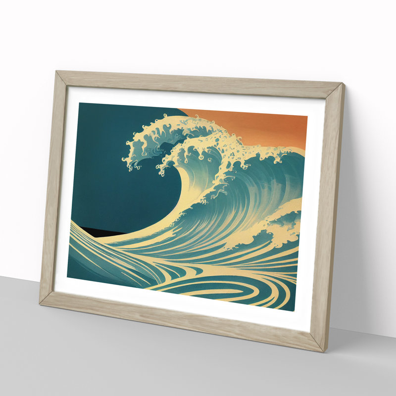 XH1022-6113X Modern Japanese Wave 1 Piece Single Picture Frame Wall Art, 25cm H x 34cm W x 2cm D, Oak