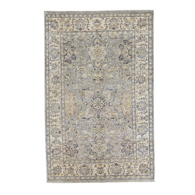 Tapis gris / beige noué à la main de haute qualité