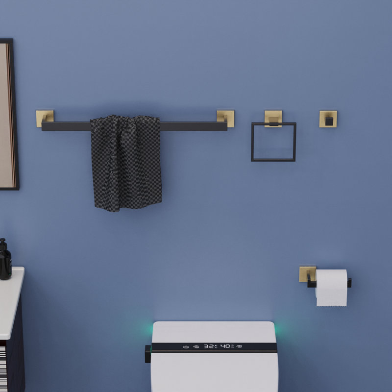 Topcraft 5-Piece Stainless Steel Bathroom Hardware Set, Brushed Gold/Matte Black 