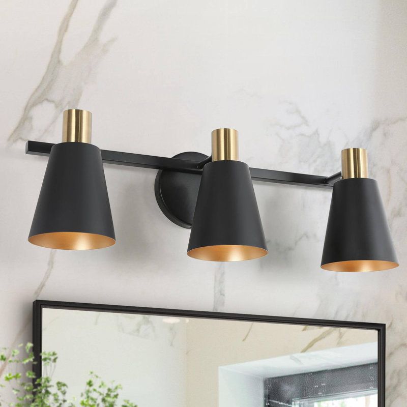 3-Light Modern Black Vanity Light With Bathroom Accessories