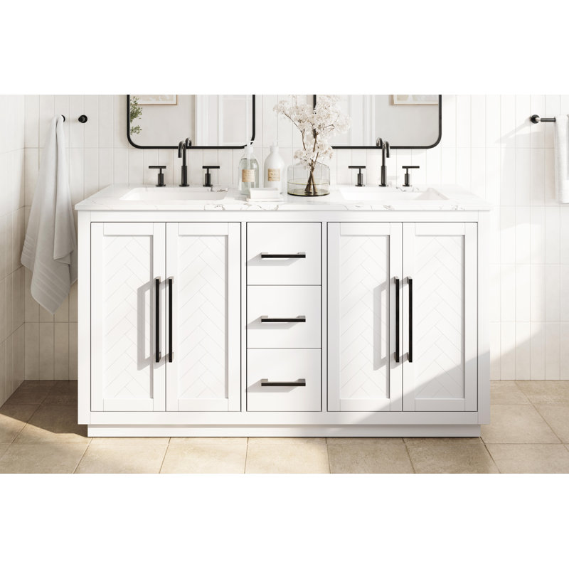 Meuble-lavabo double 72 po, Blanc, 60"