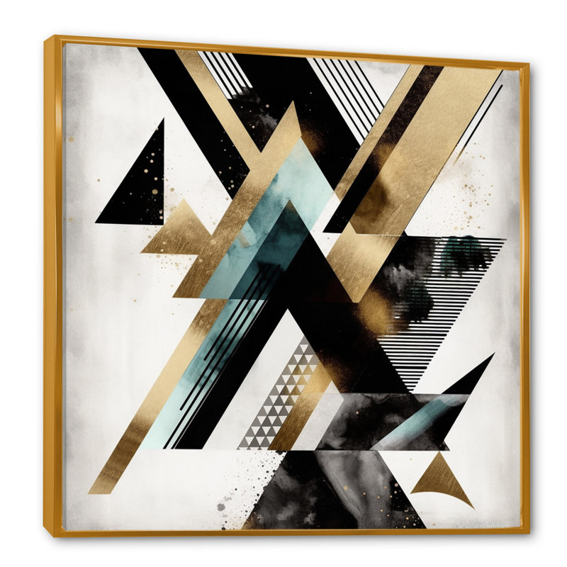 Art déco triangulaire - reproduction sur toile abstraite, H 36 po x l 36 po x P 1,5 po, Cadre flottant doré