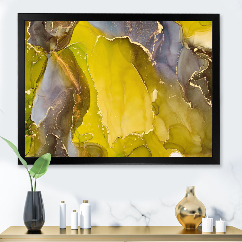 «Yellow Luxury», reproduction d'art sur toile abstraite, H 16 po x l 32 po x P 1 po, Cadre photo noir