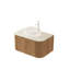 Meuble-lavabo de salle de bain 30 po Dina, armoire de rangement rayée à bords arrondis avec tiroir, lavabo en verre rond transparent et plateau en pierre frittée à motif de travertin, pré-assemblé, couleur grain de bois naturel