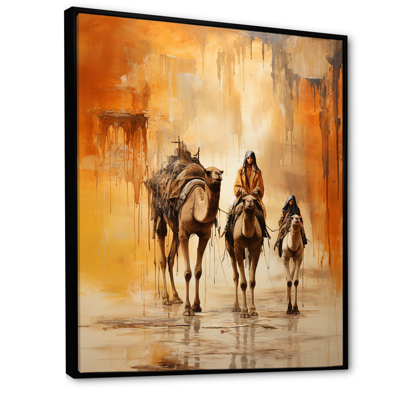 Voyage en arabe sur la route de la soie II - Art mural arabe, H 40 po x l 30 po x P 1,5 po, Cadre flottant noir