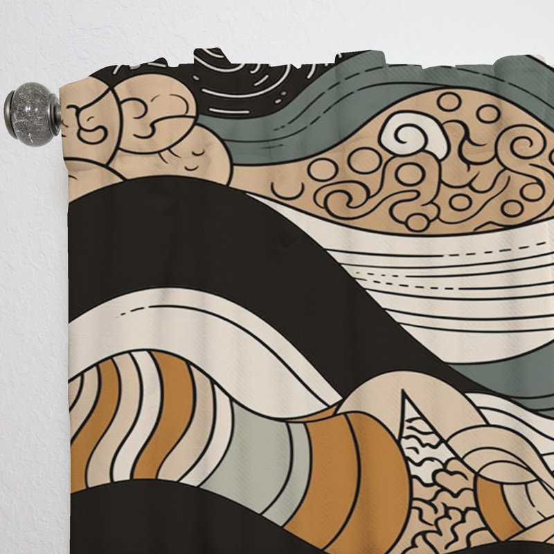 Dundas Brown Black Line Art Elegance I - Rideau Shapes - Velours obscurcissant - 1 panneau, L 52 po x L 63 po