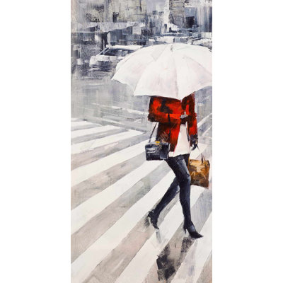 Woman walking with her umbrella - 15.75"x31.50" Desk mat