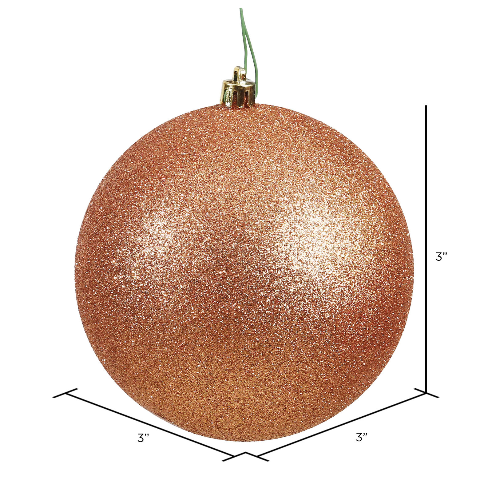 Holiday Décor Ball Ornament, 3" H x 3" W x 3" D, Glitter Rose Gold