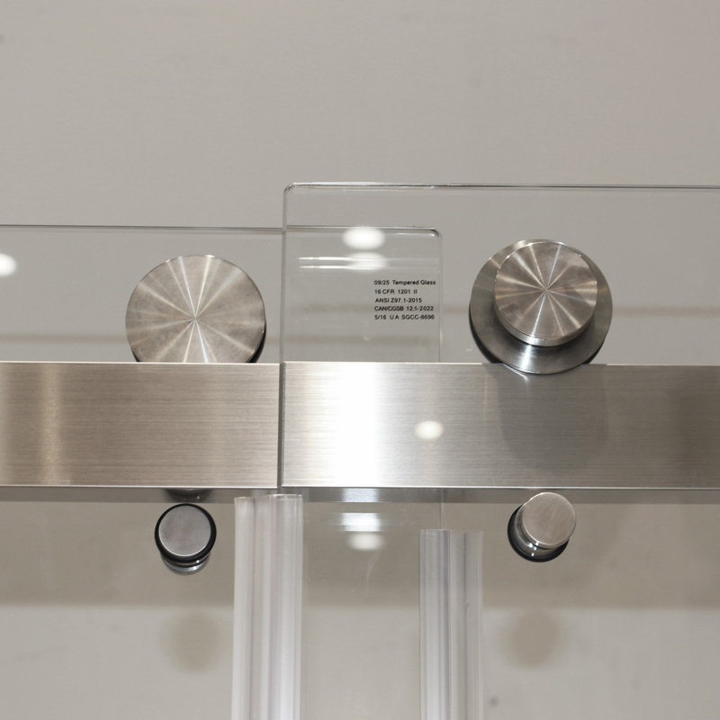 Porte de douche coulissante double sans cadre pour salle de bain, Nickel brossé
