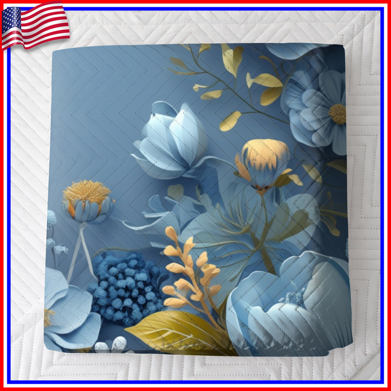 Couvre-lit floral bleu à motif floral, Lit simple