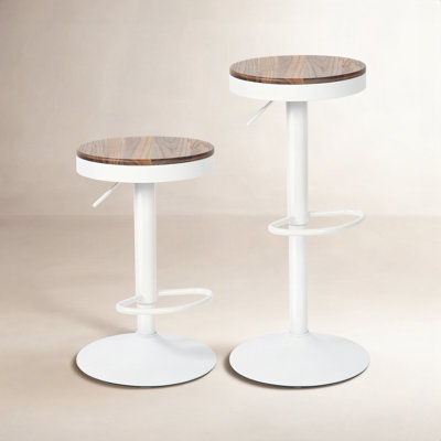 Jaina Swivel Elm Solid Wood Adjustable Height Counter Stool with Iron Frame