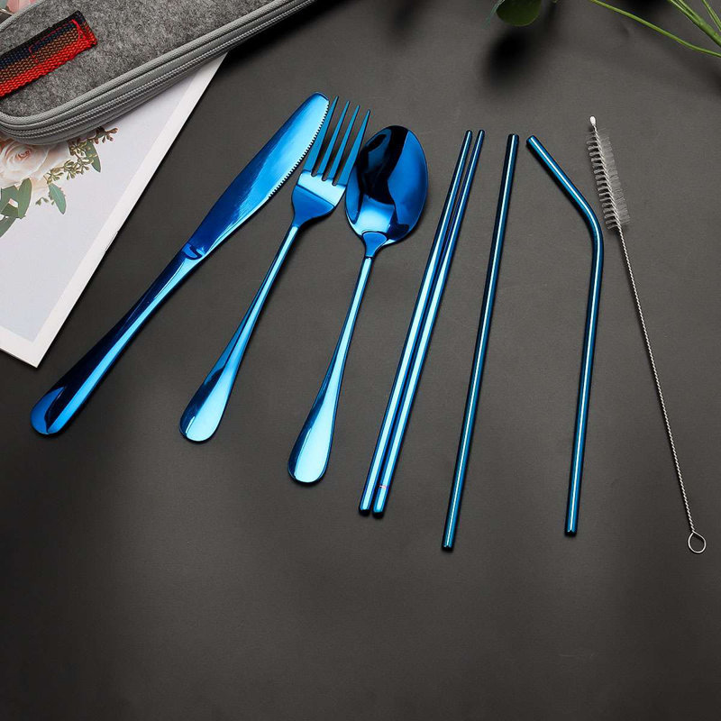 Wrought Studio™ Stainless Steel Flatware Set, Blue