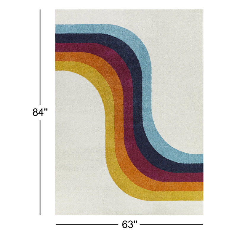 Heim Cream/Blue Area Rug, Rectangle 5'3" x 7'