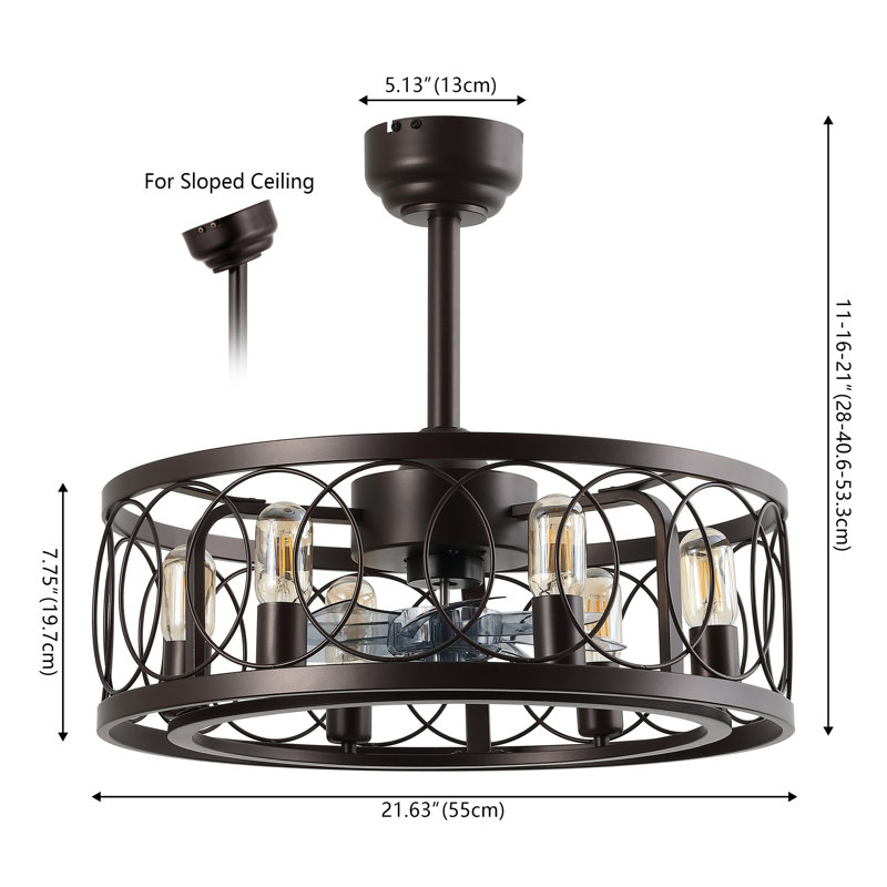 Celeste 21.6" 6-Light Industrial Farmhouse 6-Speed Metal Mobile-App/Remote-Controlled Caged LED Ceiling Fan