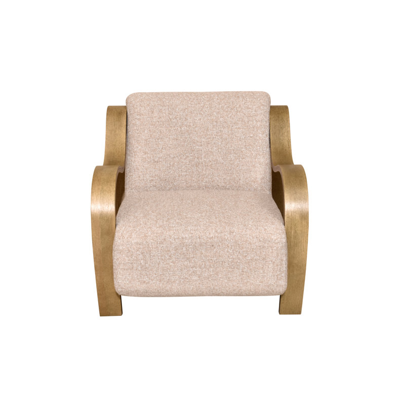 Curva Luxe Boucle Accent Chair with Beige Upholstery and Natural Wood Arms, Mid-Century Modern Lounge Chair, Natural Wood