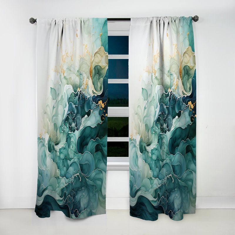 Teal Gold Minimalism Serenity In Motion - Modern Curtain - Velvet Room Darkening - 1 Panel, 52" W x 63" L