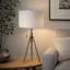 Lampe de table Simi, trépied réglable, abat-jour en lin blanc, métal nickel-122359207
