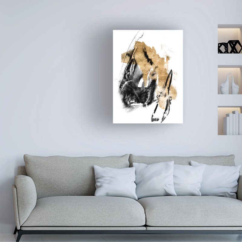 «Black and Gold Splash IV» par Jennifer Goldberger - peinture sur toile tendue, H 24 po x l 18 po x P 2 po