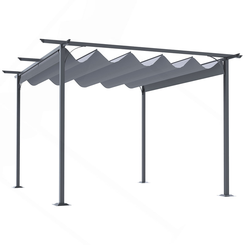 Pergola rétractable grise 11,5 pi x 11,5 pi, cadre UV en acier pour barbecue de jardin