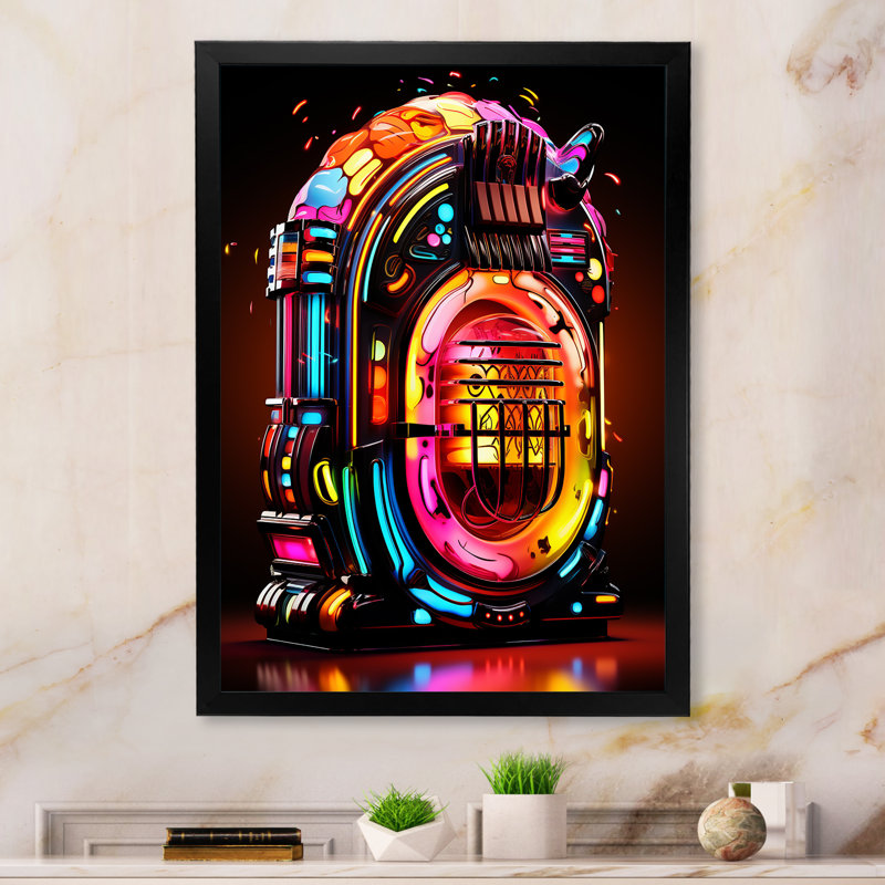 Jukebox Machine Neon Grooves 1 - Jukeboxes, art mural, Cadre photo noir, H 32 po x l 16 po x P 1 po