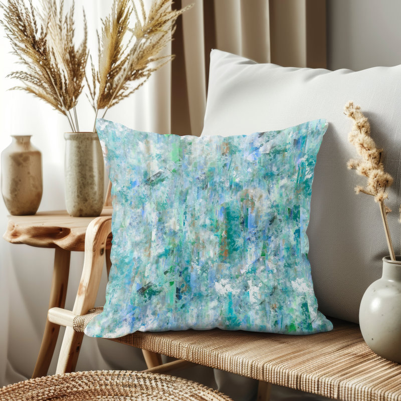 Housse de coussin, Bleu / blanc abstrait, H 21,5 po x l 21,5 po