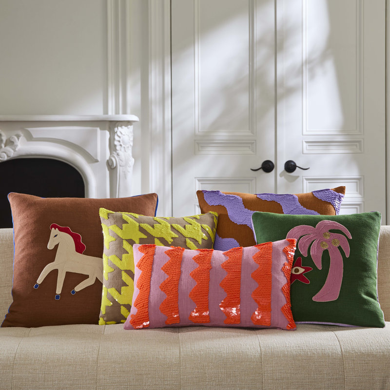 Coussin 12 po x 20 po Ibiza Stairs, Rayé orange / rose, Rectangle 12"H x 20"W