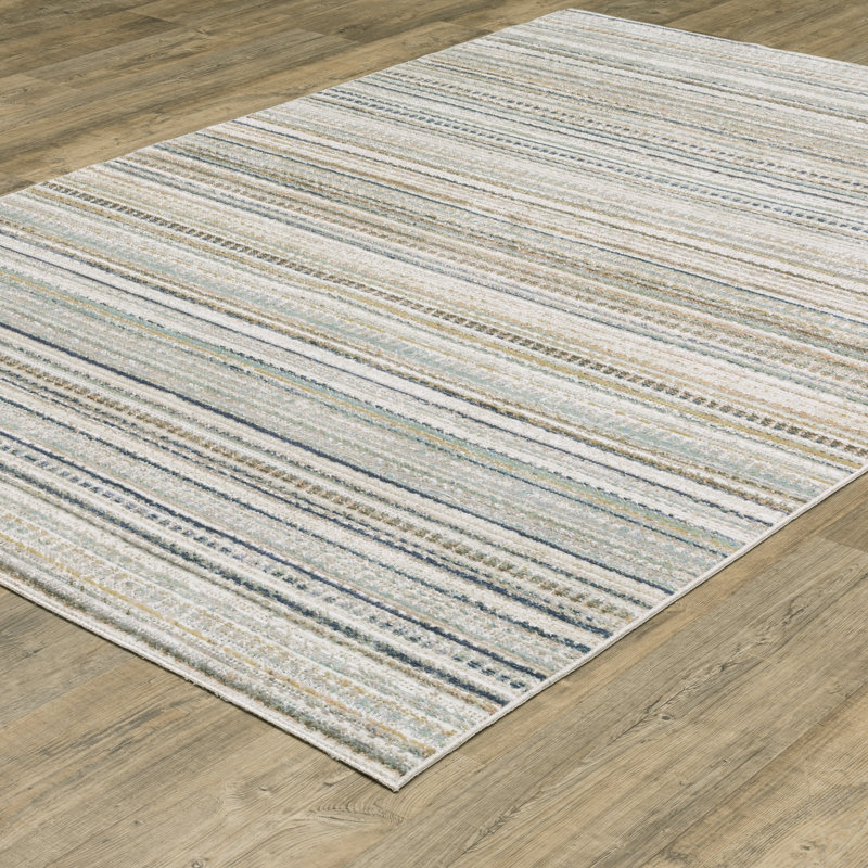 Goulart Textural Geometric Striped Beige/ Multi Area Rug, Rectangle 9'10" x 13'1"