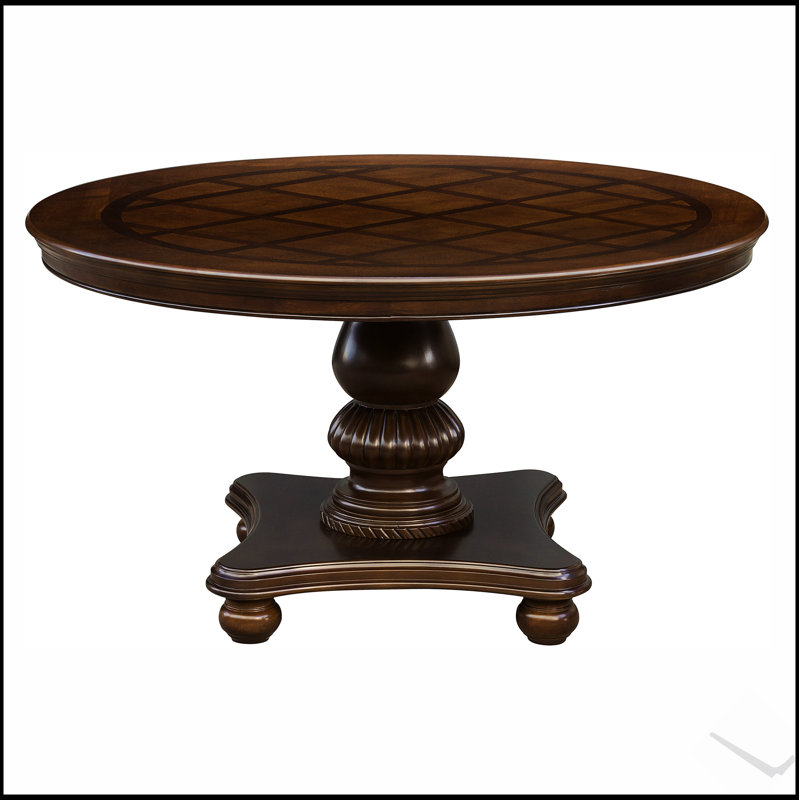 Table de salle à manger ronde traditionnelle avec finition cerisier brun et base piédestal
