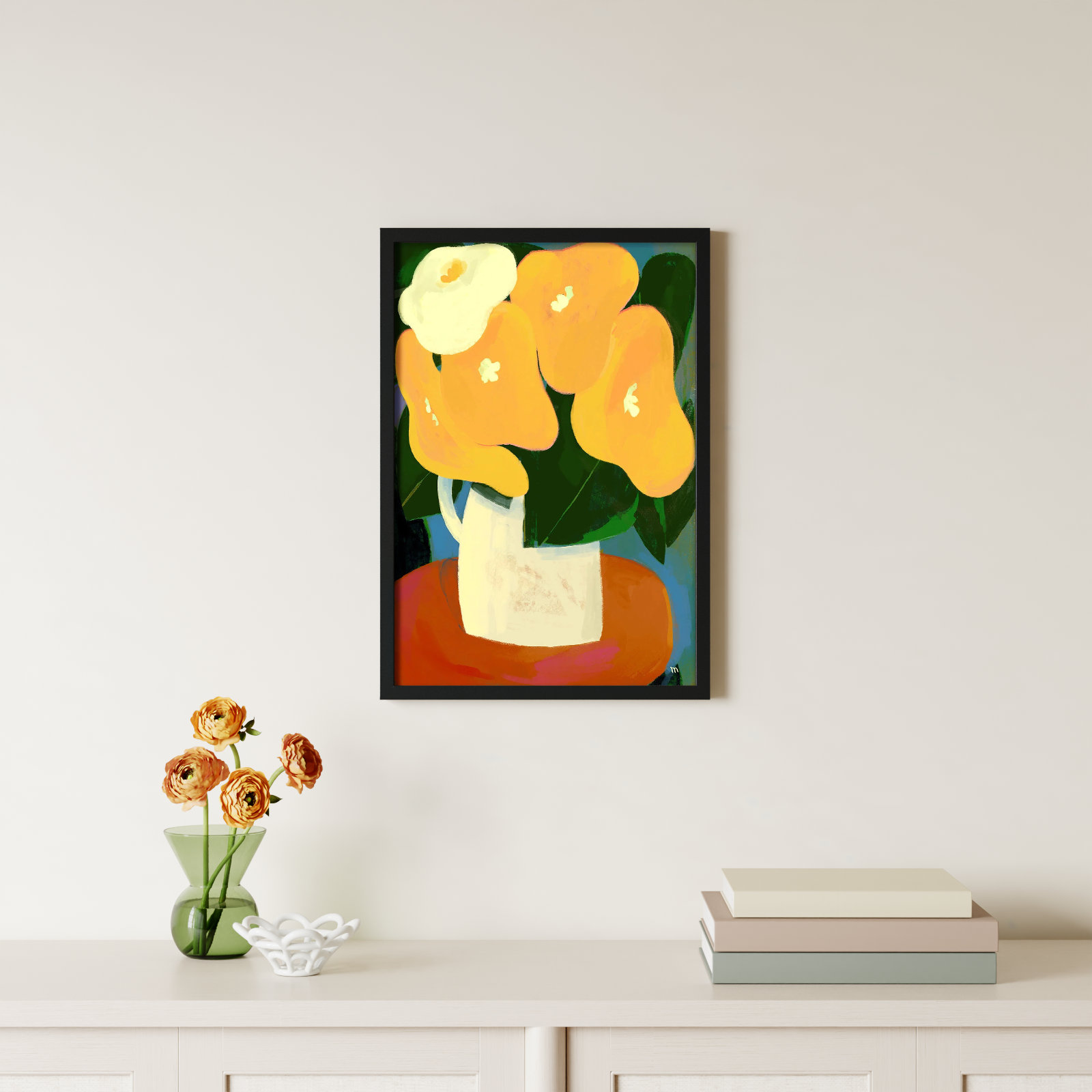 Juliane "My Yellow Flowers" Painting, Black, 25" H x 17.5" W x 1.25" D