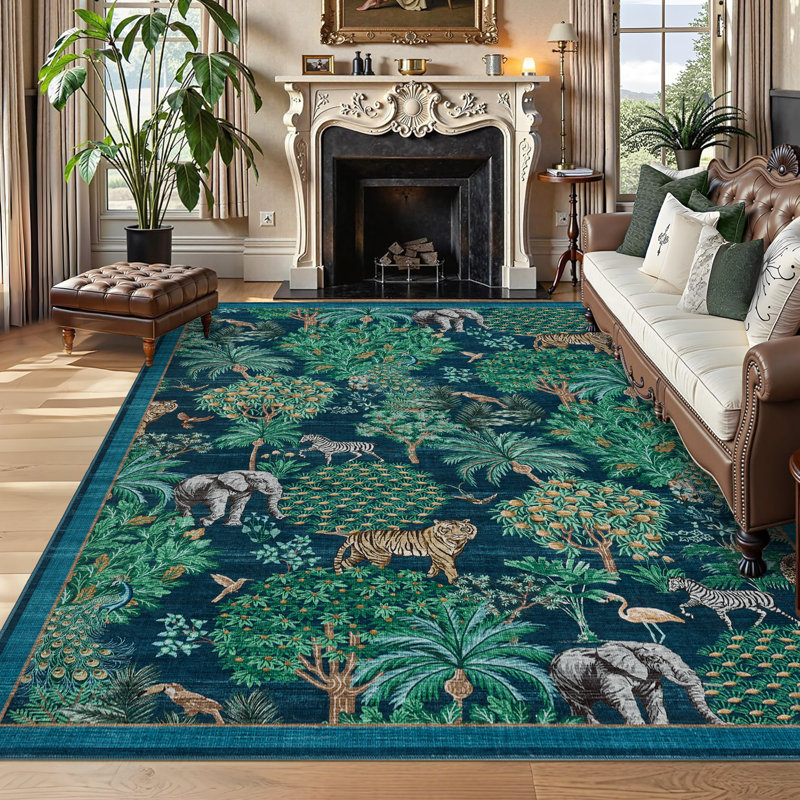 Machine Washable Rug Non-Slip Area Rug Durable Floor Carpet Easy-Cleaning Rug for Living Room Playroom Bedroom