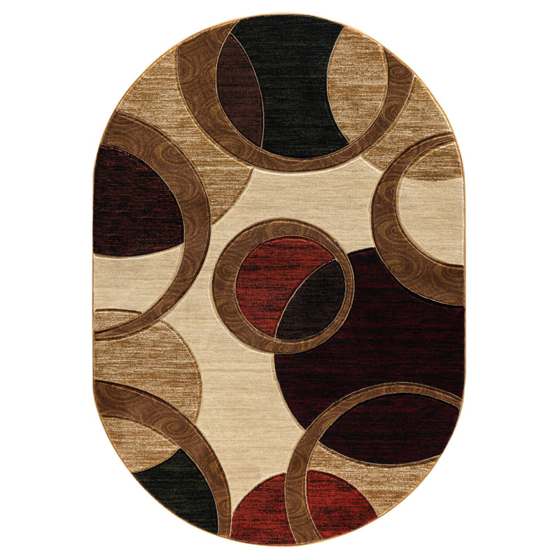 Tapis abstrait beige / brun Adonia, Ovale 5 pi 2 po x 7 pi 5 po