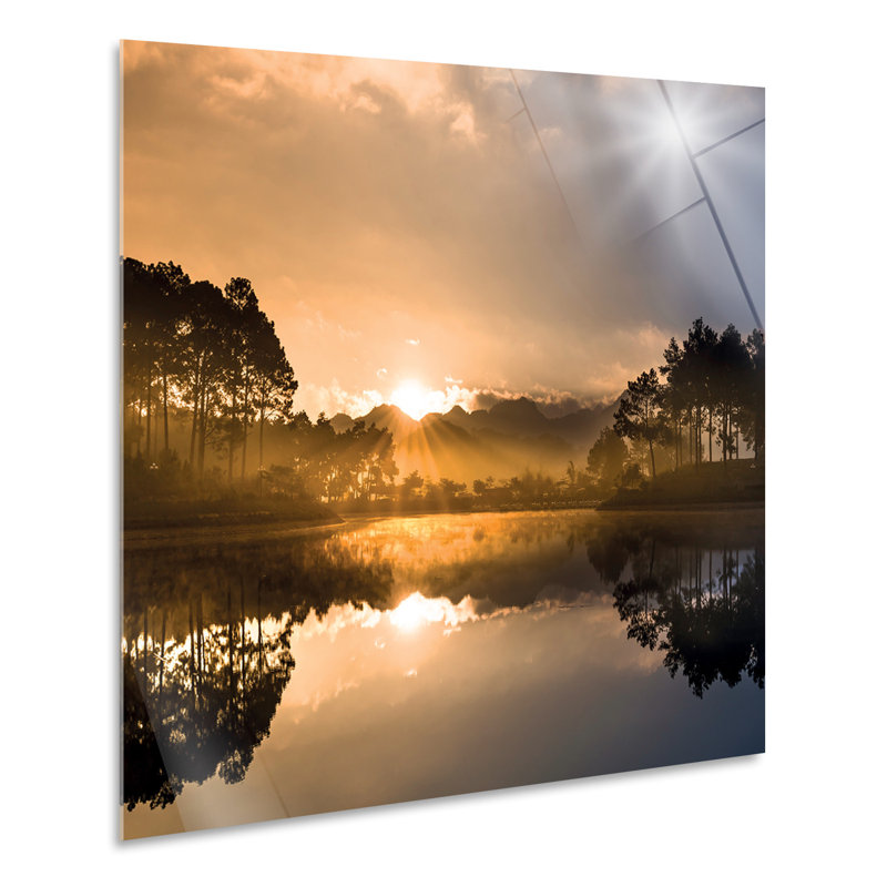 Sunrise Over The Lake by Giallobus - No Frame Print on Plastic / Acrylic, 65cm H x 65cm W