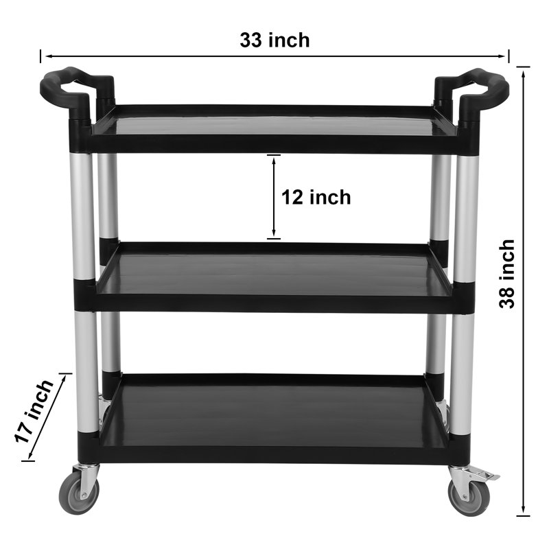 Heavy Duty Black and Silver 3-Tier Rolling Utility Cart