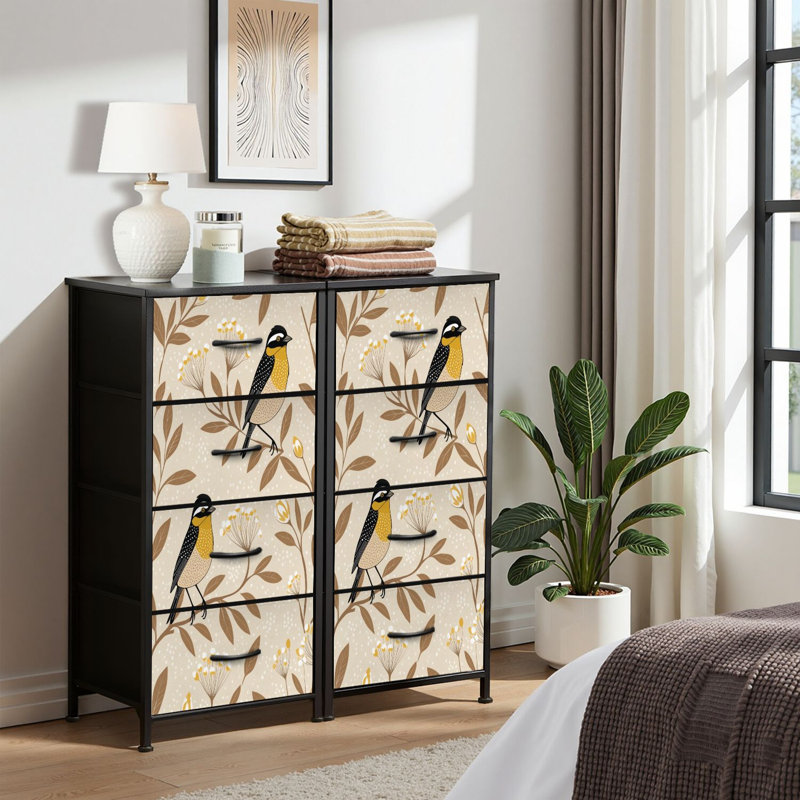4 Drawer Dresser for Bedroom, Narrow Chest of Drawers, Wooden Top and Study Iron Frame 18"x37.5"-(WxH)