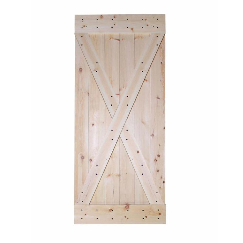 Porte de grange coulissante en bois massif et à dalle noueux en bois massif sans finition avec ensemble de quincaillerie d’installation