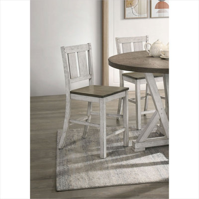Ensemble de 2 chaises d'appoint à hauteur de comptoir avec dossier à lattes en bois massif classique blanc et brun cendré