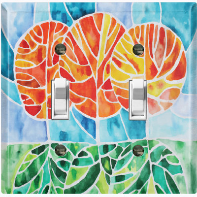 Metal Light Switch Plate Outlet Cover (Abstract Orange Flowers - Double Toggle)