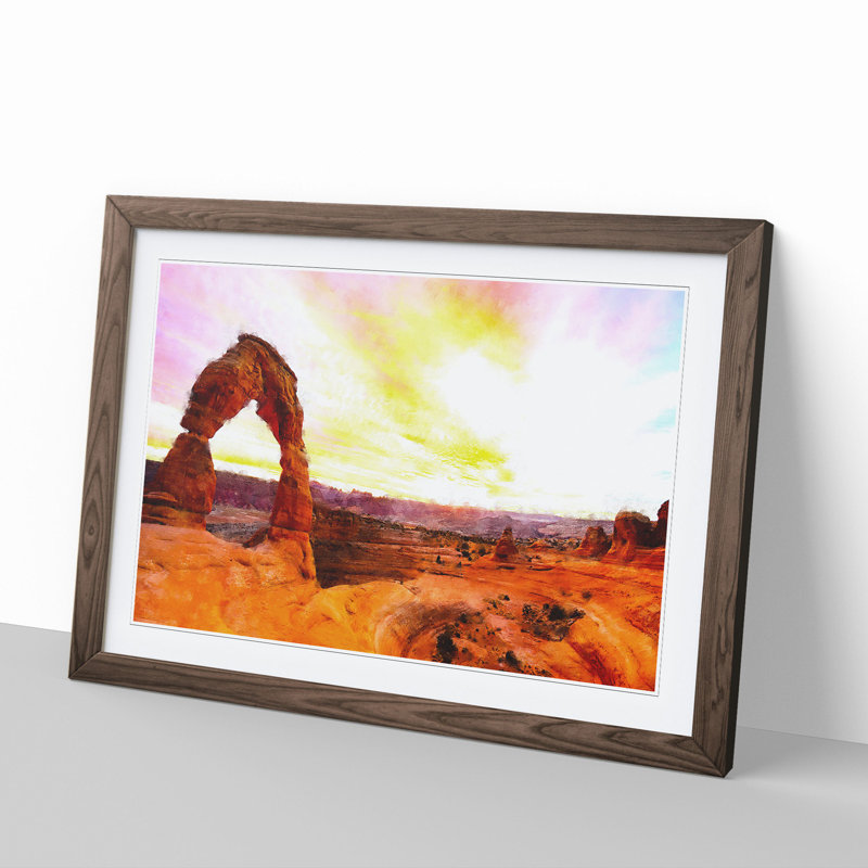 Stone Arch in the Moab Desert - Picture Frame Painting, 48cm H x 65cm W x 2cm D, Walnut Framed