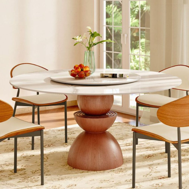 Round Conlon Dining Table With Lazy Susan, 29.53"H x 59"L x 59"W, White