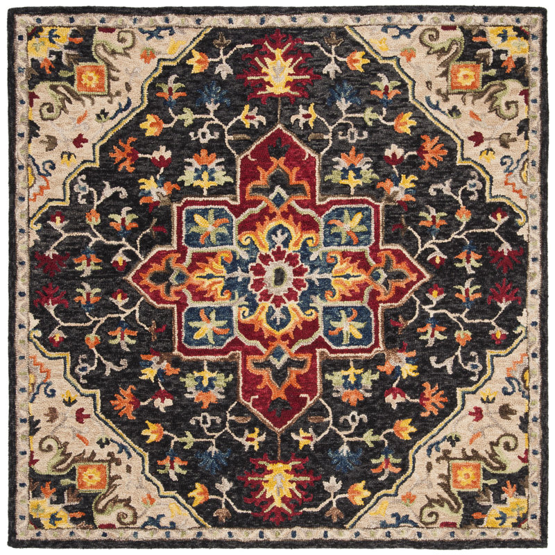 Portis Hand Tufted Wool Oriental Rug, Square 9'