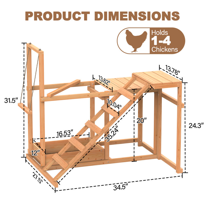 Chicken Roosting Bars, Chicken Perch Set For Coop With Swing, Food Box, Ladder