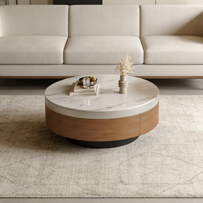 Petite table basse ronde avec 2 tiroirs