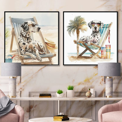 Dog Lounging On The Beach With Sunglasses I - Animals Square Collage Set Of 2