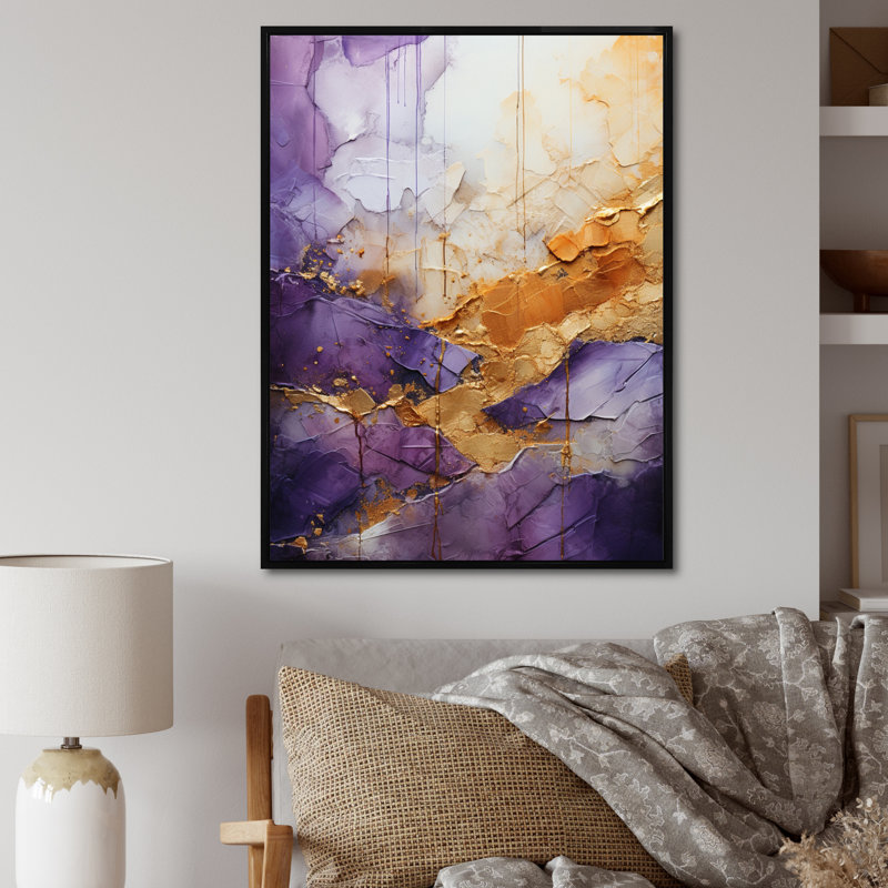 Helgert - fractale mauve abstraite - impression, H 44 po x l 34 po x P 1,5 po, Cadre flottant noir