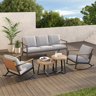 Tansi 5 Person Steel Conversation Set With Faux Leather Wicker