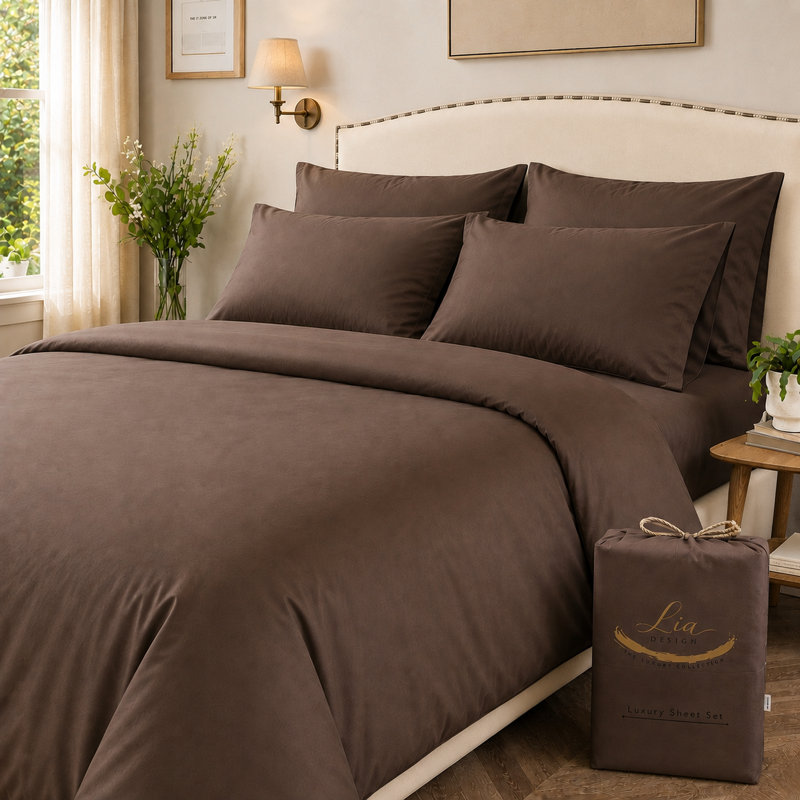 Lia Design Collection Microfiber Solid Colour Duvet Cover Set, King, Brown