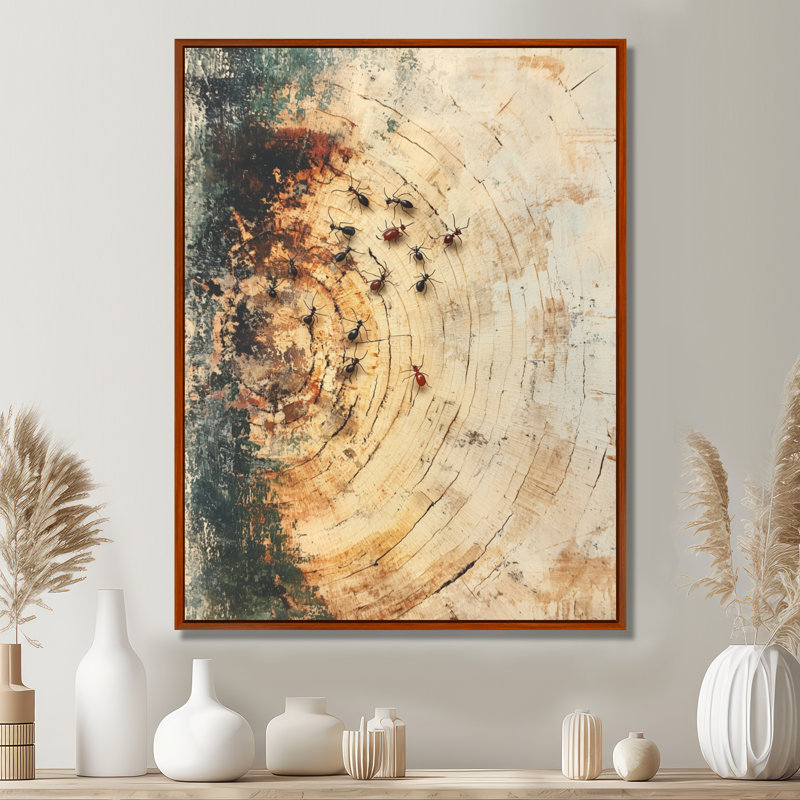 Art sur toile, groupe de fourmis Gervydas travaillant sur leur fourmilière IV, H 20 po x l 12 po, Brun