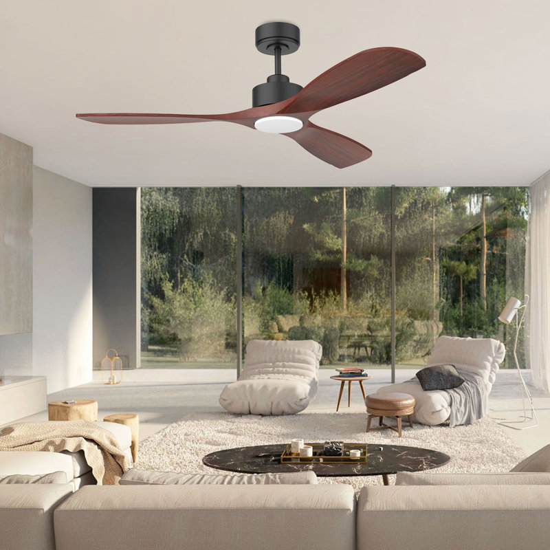 Ventilateur de plafond en bois à 3 pales de 52 po avec lumière, télécommande, WiFi / Alexa, moteur à courant continu silencieux, à intensité variable, intérieur / extérieur